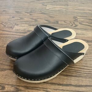 Urban Outfitters Black Leather Wood Clogs